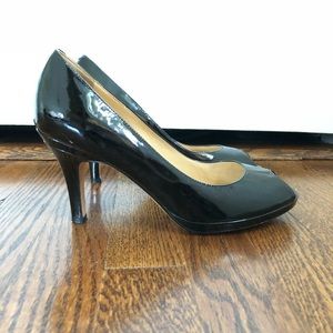 Cole Haan black patent peep toe pump